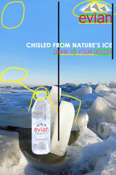 New created Evian Ad marked with designing lines.