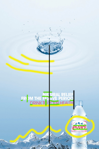 Original Evian Ad with editing marking to show design engineering.